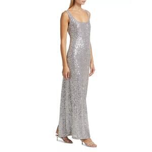 MILLY Women's Ishani Silver Sequins Scoop Back Slip Dress Size Small